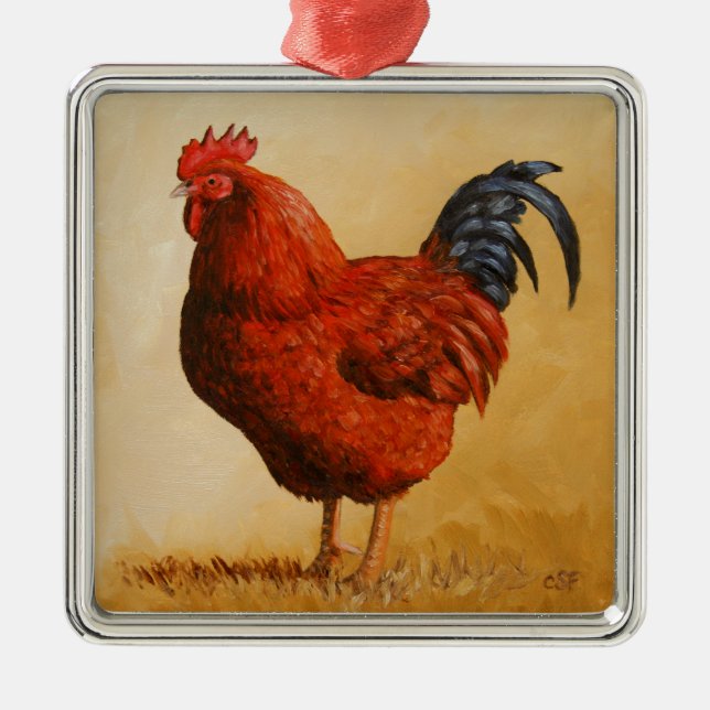 Ornamento De Metal Galinha Rhode Island Red Rooster (Frente)