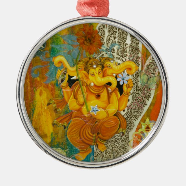 Ornamento De Metal Ganesha alaranjado (Frente)