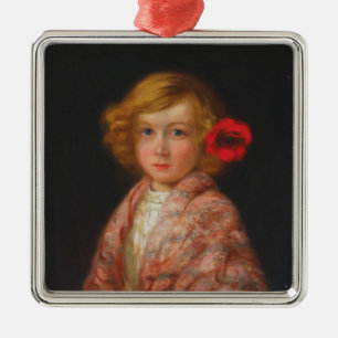 Ornamento De Metal Garota com Flor Vermelho no Cabelo