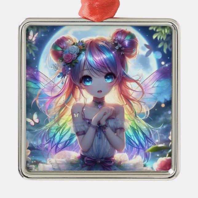 Ornamento De Metal Garota de Anime Cabelo Arco-íris Cantando Fada da  (Frente)