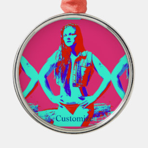 Ornamento De Metal Garota de biquíni com cabeça vermelha Thunder_Cove