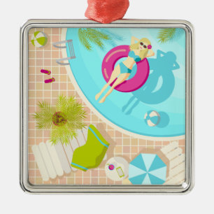 Ornamento De Metal Garota de piscina de biquíni na praia de verão