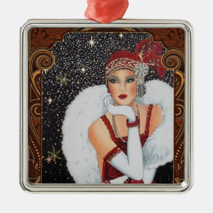 Ornamento De Metal Garota-Flapper de Natal Céu Noturno Encharcado por