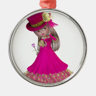 Ornamento De Metal Garota Loira Segurando uma Rosa Rosa Rosa Rosa Ros