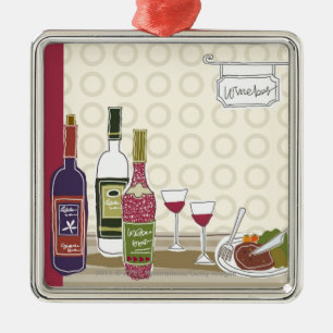 Ornamento De Metal Garrafas de vinho com os wineglasses na mesa