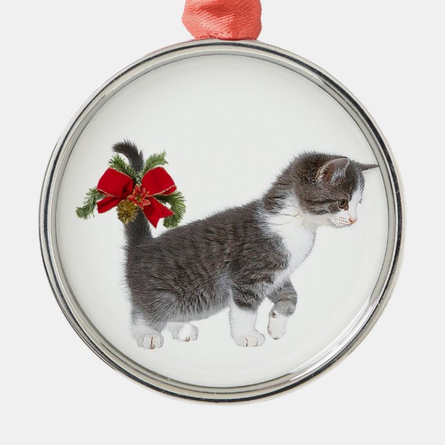 Ornamento De Metal Gatinho com arco do Natal (Frente)