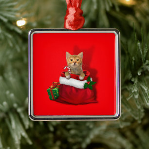 Ornamento De Metal Gatinho na bolsa de Natal