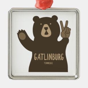 Ornamento De Metal Gatlinburg Tennessee Peace Bear