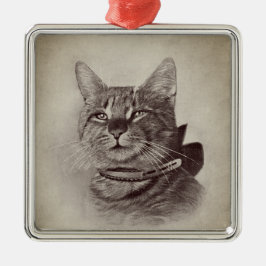 Ornamento De Metal Gato Antigo em uma Coleira