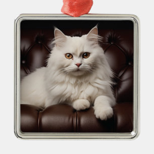 Ornamento De Metal Gato branco majestoso