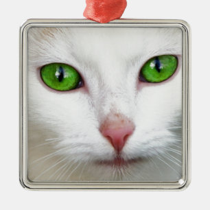 Ornamento De Metal Gato Branco Verde