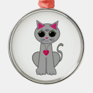 Ornamento De Metal Gato Cinza Feliz Divertido Fofo