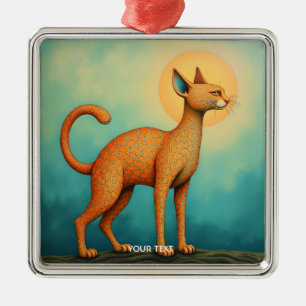 Ornamento De Metal Gato de Abstrato de Laranja Fantasy