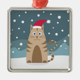 Ornamento De Metal Gato de cartoon do xmas vestindo chapéu de santa n