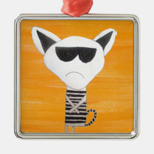 Ornamento De Metal gato de desenho legal hipster