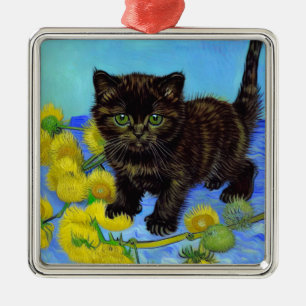 Ornamento De Metal Gato de estilo Van Gogh com Sunflower