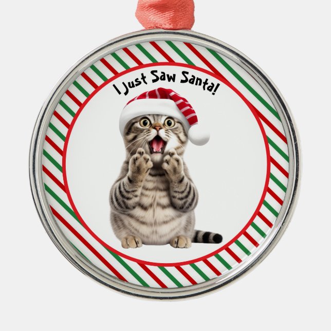 Ornamento De Metal Gato de Natal Bonito, Engraçado, Gatinho Papai noe (Frente)
