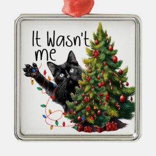 ORNAMENTO DE METAL GATO DE NATAL NEGRO ENGRAÇADO COM ÁRVORE