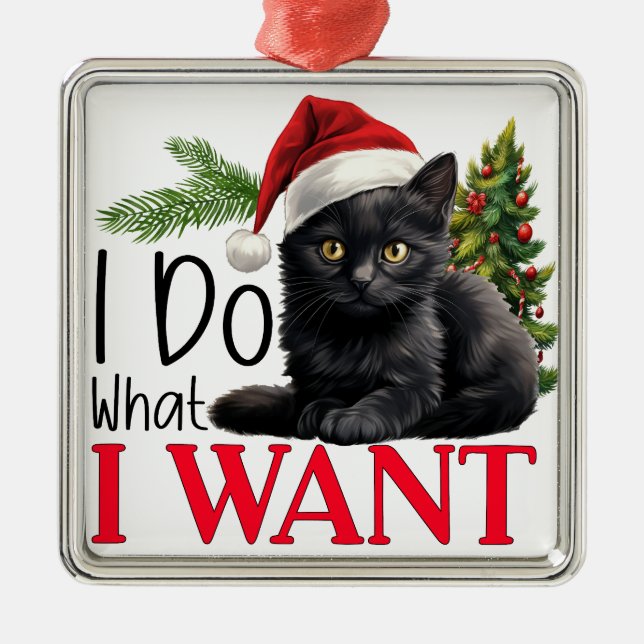 ORNAMENTO DE METAL GATO DE NATAL NEGRO ENGRAÇADO COM ÁRVORE (Frente)
