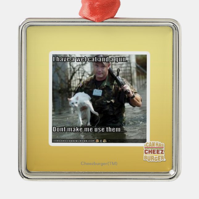 Ornamento De Metal Gato e arma molhados (Frente)