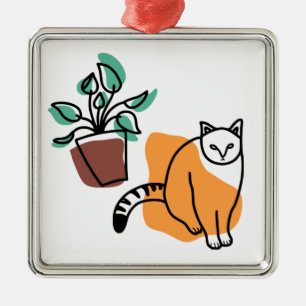 Ornamento De Metal Gato e planta