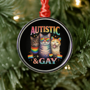 Ornamento De Metal Gato Engraçado Autista e Gay
