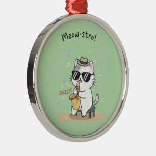 Ornamento De Metal Gato Engraçado Tocando Saxofone Jazz