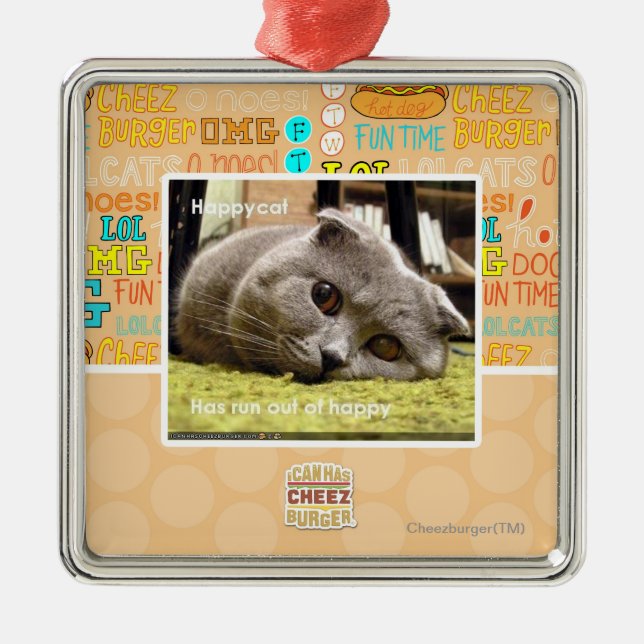 Ornamento De Metal Gato feliz, fora de feliz (Frente)