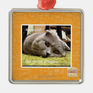 Ornamento De Metal Gato feliz, fora de feliz