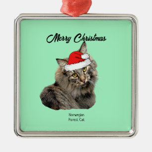 Ornamento De Metal Gato Florestal Norueguês com Santa Hat