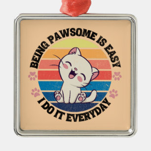 Ornamento De Metal Gato Kawaii branco e bonito