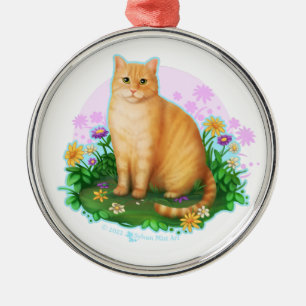 Ornamento De Metal Gato Laranja no Patch da Flor