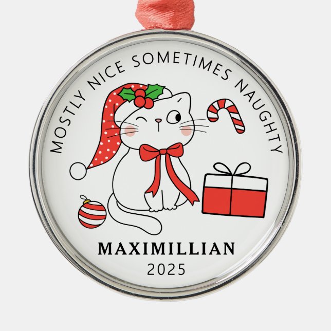 Ornamento De Metal Gato Malvado com Natal (Frente)