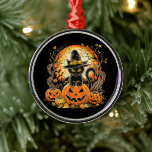 Ornamento De Metal Gato Preto Assustador Bruxa Abóbora Outono