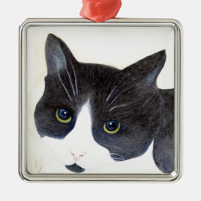 Ornamento De Metal Gato Preto e Branco (Frente)