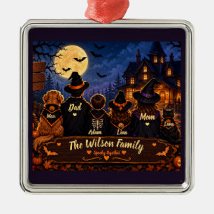 Ornamento De Metal Gato Preto e Cachorro Família Halloween Personaliz