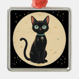 Ornamento De Metal Gato Preto Futurista Atômico Lua