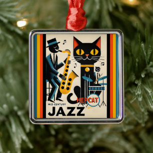 Ornamento De Metal Gato Preto HepCat da Era do Jazz de Meados do Sécu