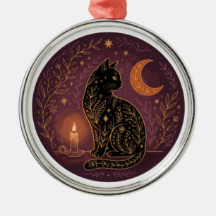 Ornamento De Metal Gato Preto Místico Celestial Witchy Halloween Góth