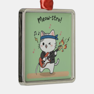 Ornamento De Metal Gato Tocado Guitarra Música Divertida