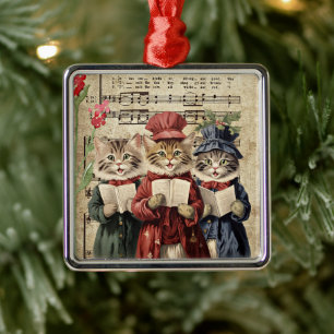 Ornamento De Metal Gatos Cantando Músicas de Natal