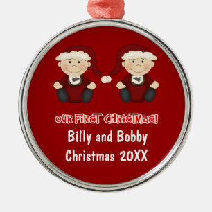Ornamento De Metal Gêmeos: Nosso primeiro Natal customizável