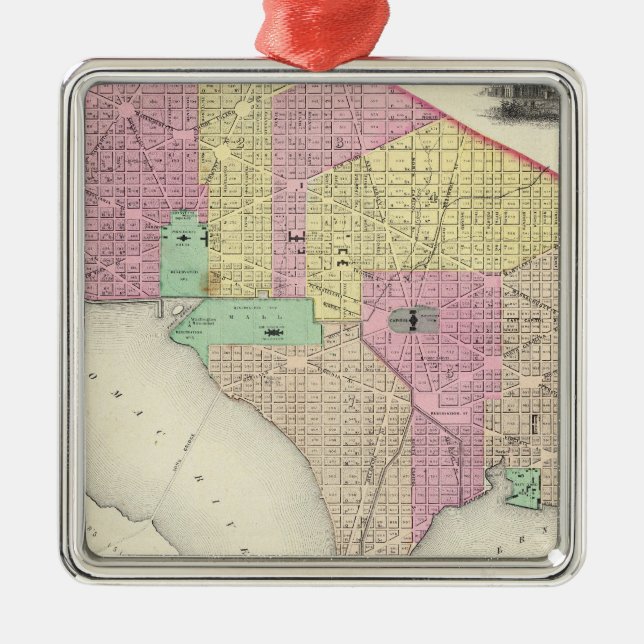 Ornamento De Metal Georgetown e a cidade de Washington (Frente)