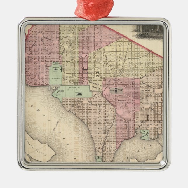 Ornamento De Metal Georgetown e a cidade de Washington (Frente)