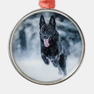 Ornamento De Metal German shepherd preto no Cobrir da escova de neve