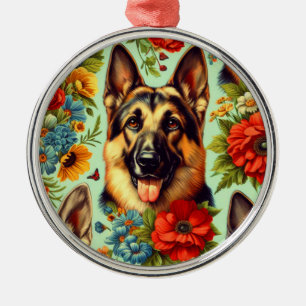 Ornamento De Metal German shepherd Vintage Floral