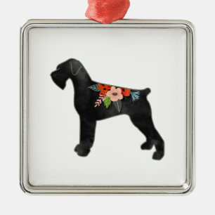 Ornamento De Metal Giant Schnauzer Dog NC Boho Floral Silhouette