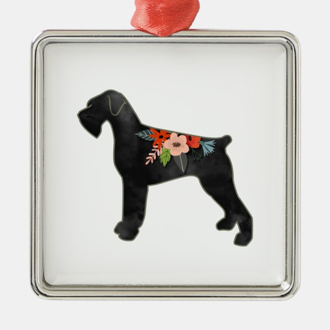 Ornamento De Metal Giant Schnauzer Dog NC Boho Floral Silhouette (Frente)