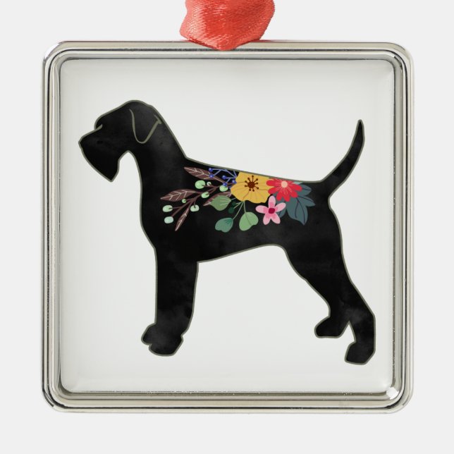 Ornamento De Metal Giant Schnauzer Dog NN Boho Floral Silhouette (Frente)