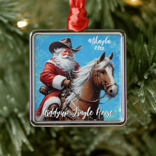 Ornamento De Metal Giddyup Jingle Horse Papai Noel Natal